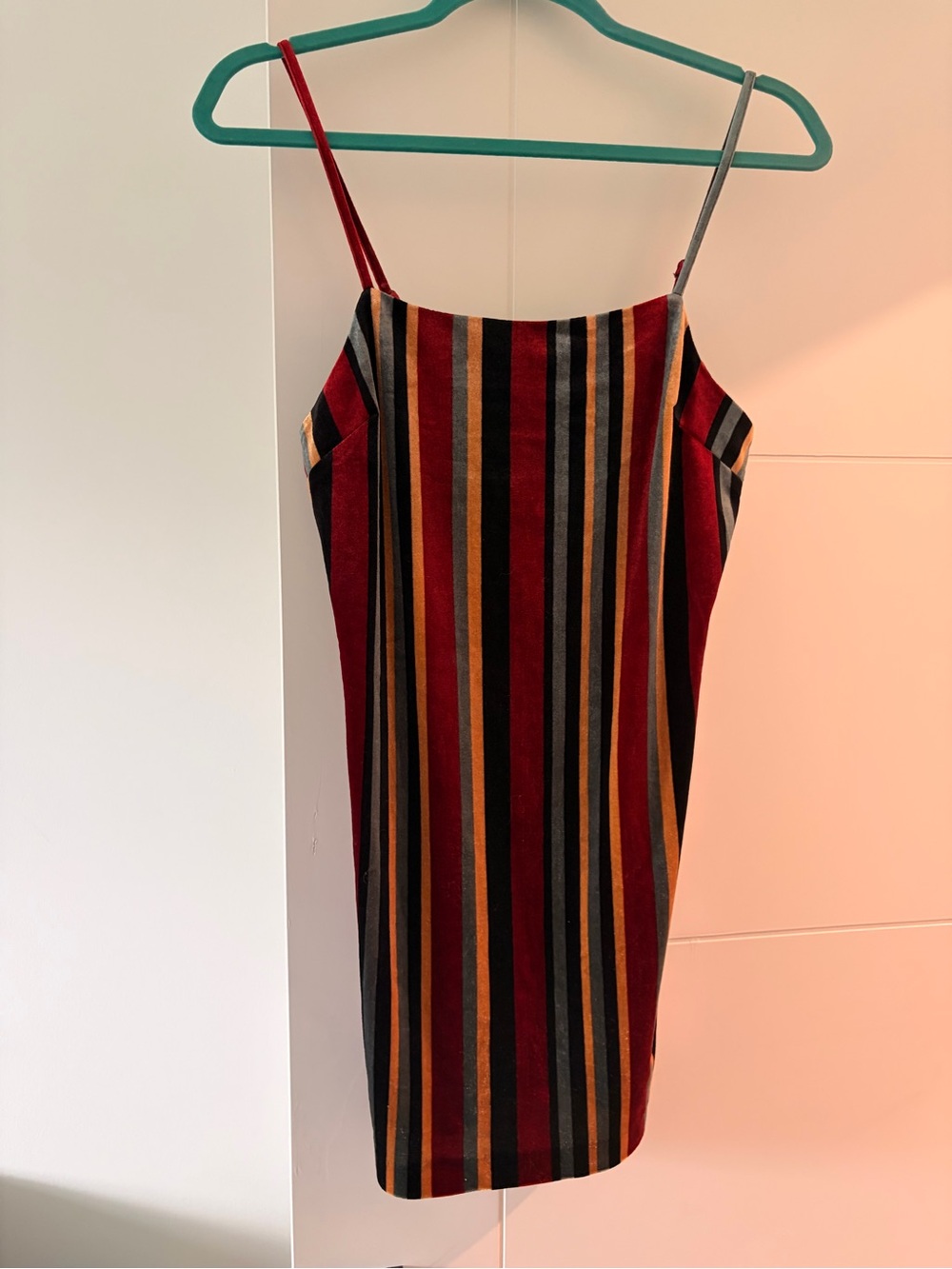 F21 Striped Velvet Slip Dress in Red and Multicolor